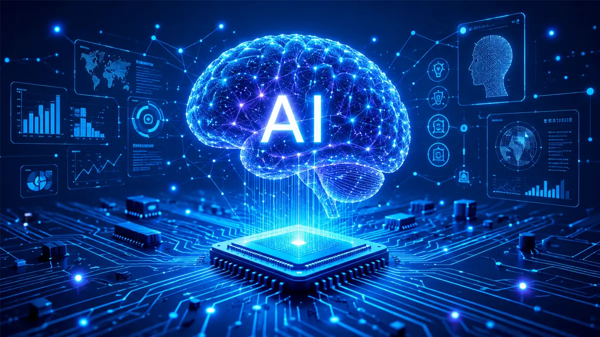 Artificial Intelligence concept with digital brain and computer circuits